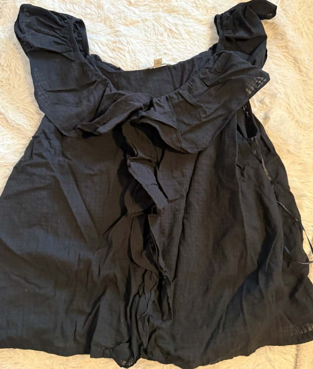 Terra & Sky Ruffle Blouse Size 0X (14W) Black